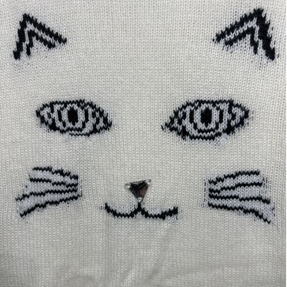 t/o Sweaters Cat Face Knit Long Sleeves White Sweater Size XL - Picture 4 of 11